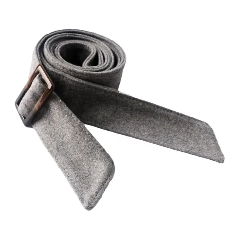 Women Wool Overcoat Waist Belt Gray