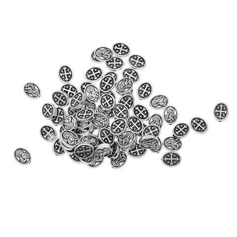 50 Pieces Tibetan Silver Alloy Mary Cross Oval Spacer Beads