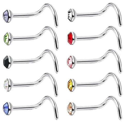 Nose Stud Rings Rhinestone Stainless Steel 3.0mm