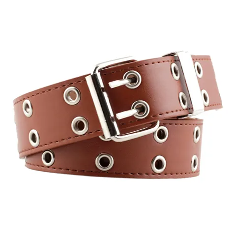 Double Grommet Leather Belt Brown