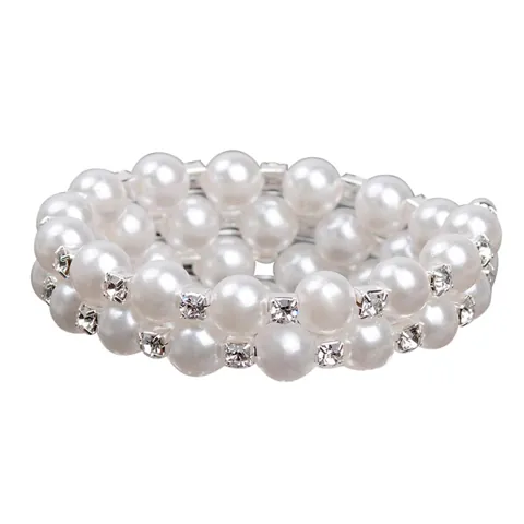 Women Chic Pearl Rhinestone Stretch Bracelet for Bridal